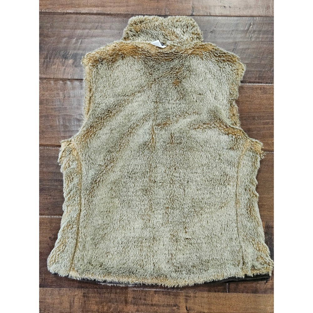 Y2k VTG Boho Rustic Gap Womens Reversible Faux Fur Vest Brown Full Zip L - Picture 8 of 8
